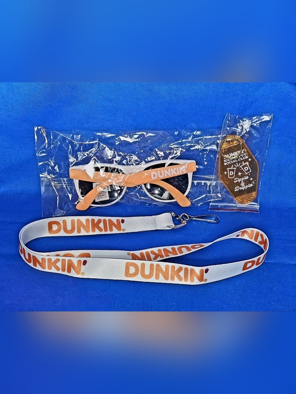 Dunkin Donuts Rewards Swag Lanyard Retro VTG Style Motel Keychain Sunglasses NEW